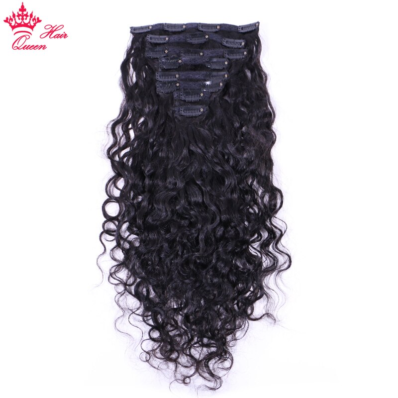 Clip In Human Hair Extensions Water Wave 120g/set 8pcs/set Natural  Color Real Virgin Human Hair Queen Hair Official